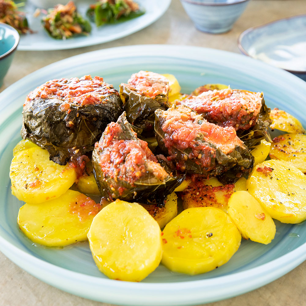 Ocean Trout Wrapped in Vine Leaves