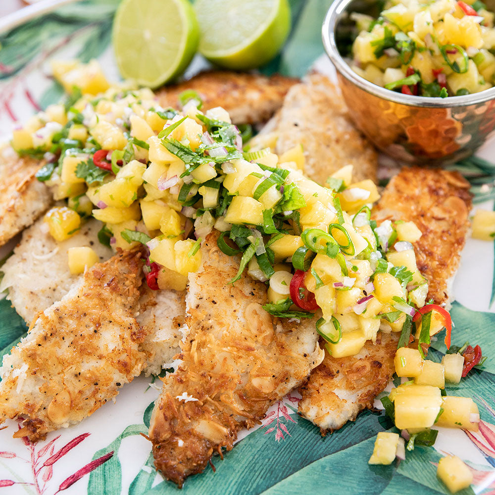 Crumbed fish with Mango Salsa