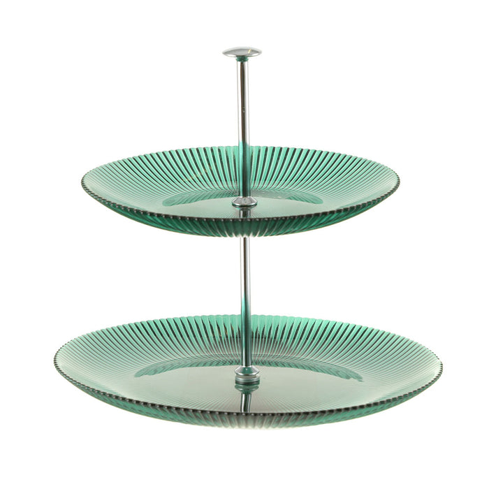 CAKE STAND 2 Tier Green with Silver Stem