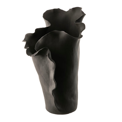 Black Flounced 29x24x38cm Ceramic Vase