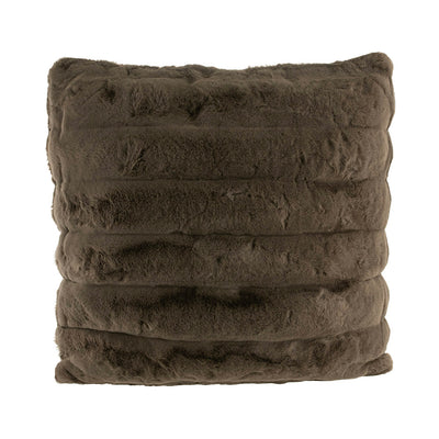 Mocha Brown Striped Square 60x60cm Faux Rabbit Fur Cushion