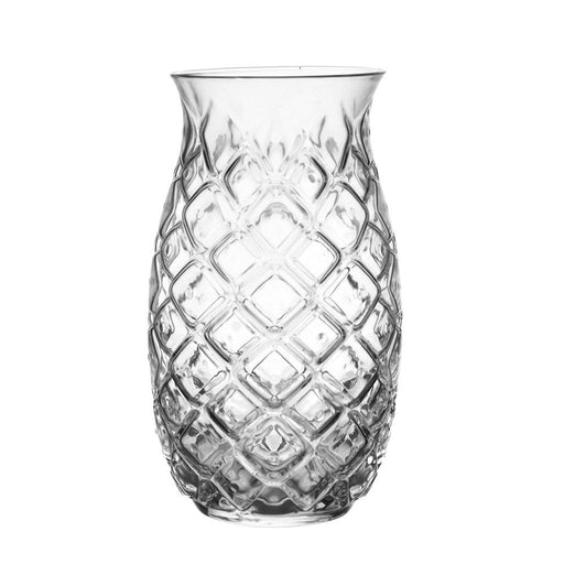 Pineapple shaped glass with cut glass detailing on white background