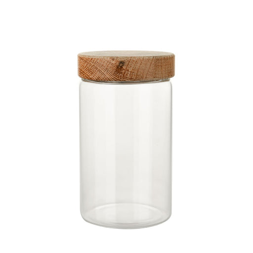 STORAGE JAR Glass with Oak Wood Lid 1L Large - Wheel&Barrow Home