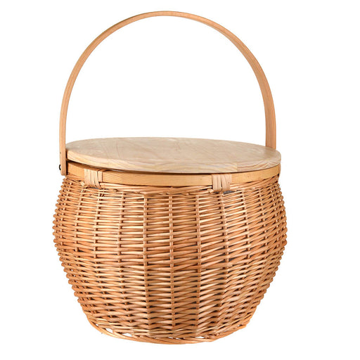 PICNIC BASKET ROUND With Lid Natural 36x36x31cm - Wheel&Barrow Home