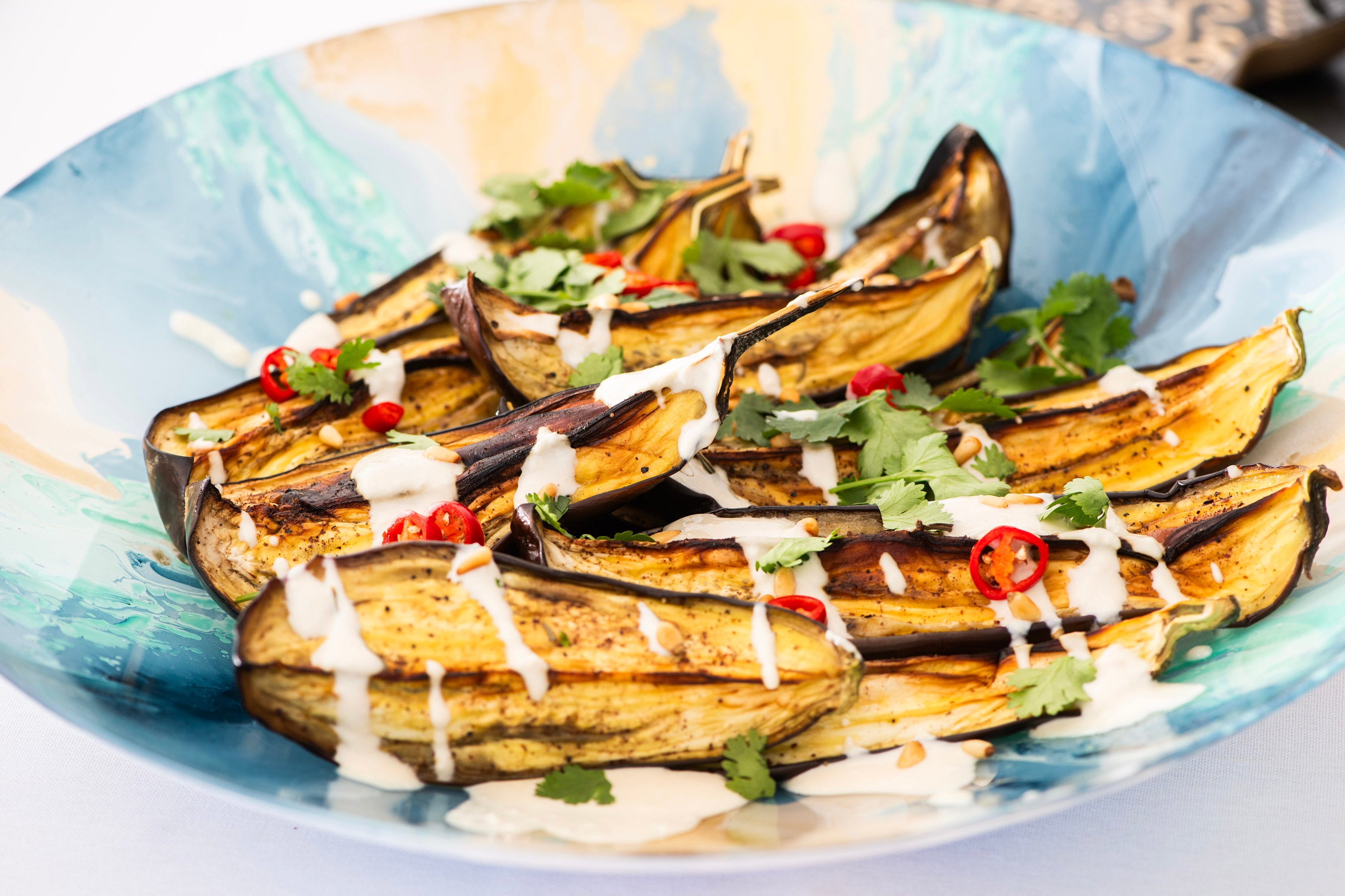 Grilled Eggplant with Tahini Yoghurt Dressing