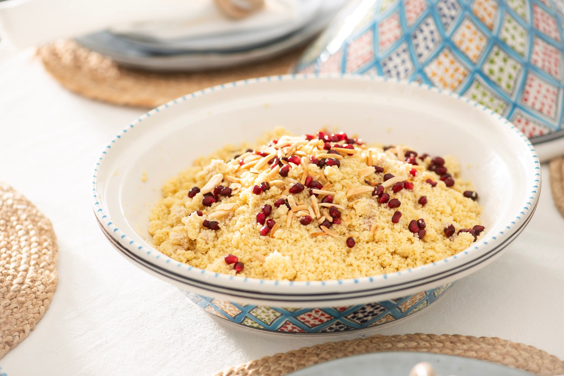 Moroccan Couscous with Slivered Almonds and Pomegranate Seeds