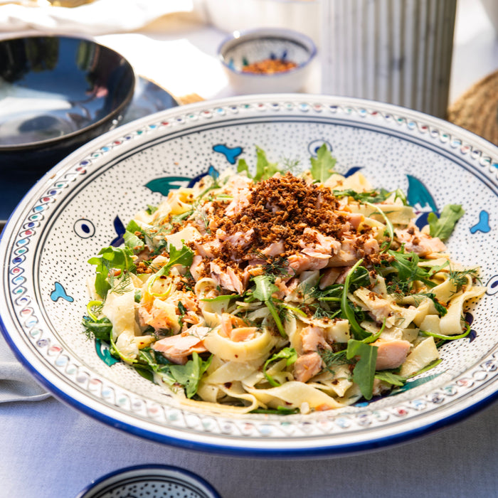 Smoked Salmon & Rocket Pappardelle with Crispy Capers & Breadcrumbs