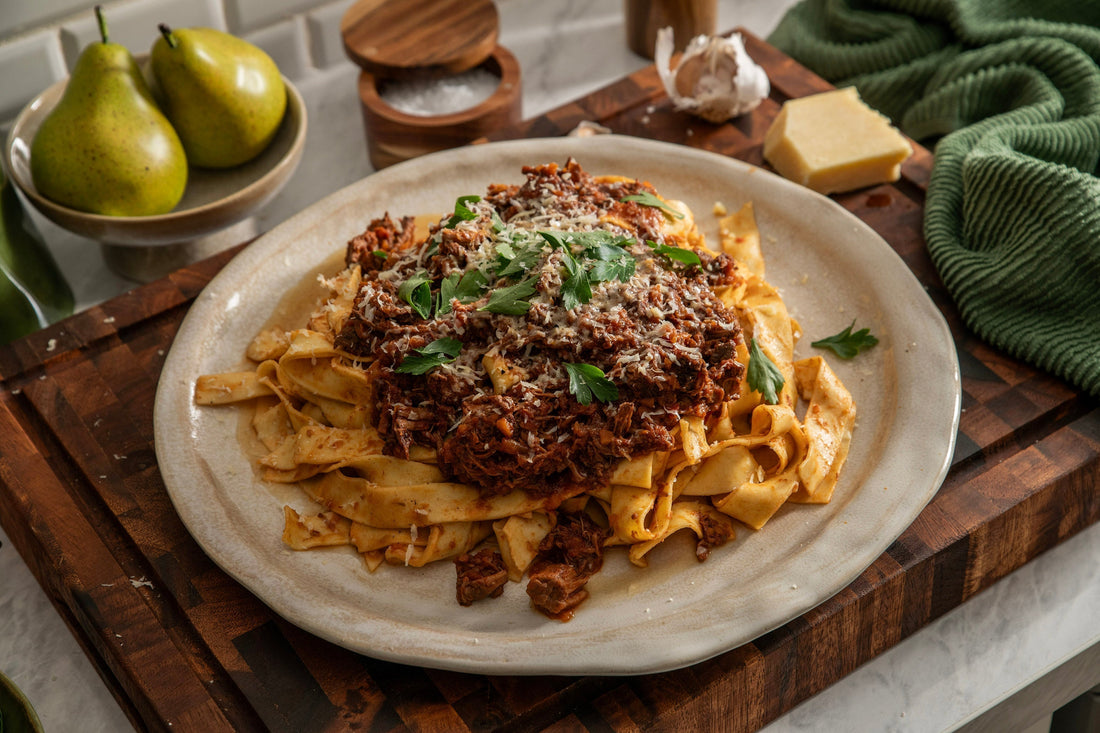 Rustic Slow Cooked Beef Ragu with Fettucine