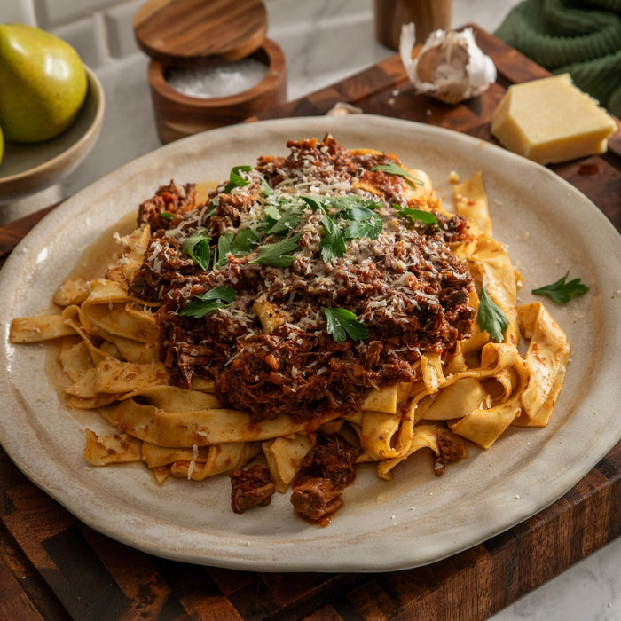 Rustic Slow Cooked Beef Ragu with Fettucine