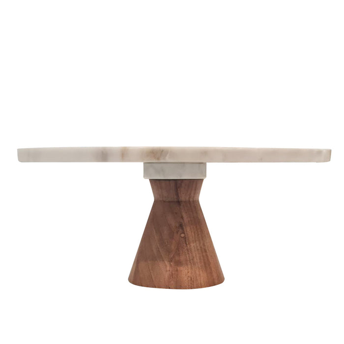 White Marble Cake Stand with Wood Base 30.5x7.5cm