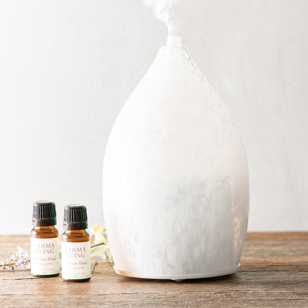 Karma Living Tulip Shape White Marble Ultrasonic Glass Diffuse