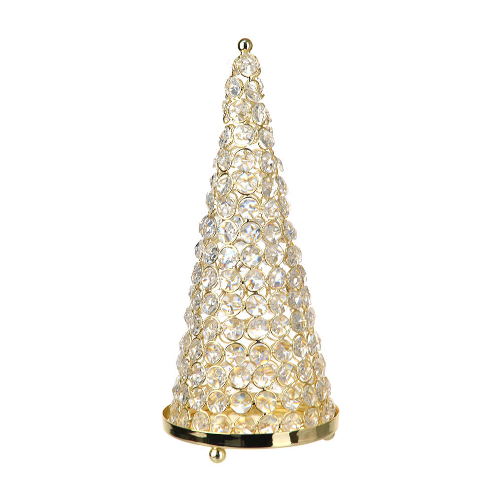 Christmas Cone Tree Gold with Clear Crystals 26x11cm Small