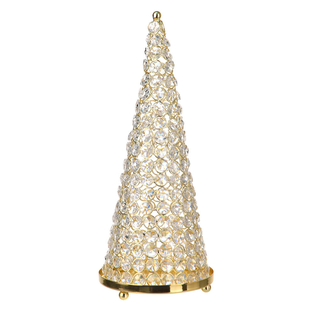 Christmas Cone Tree Gold with Clear Crystals 36x13cm Large