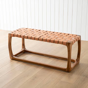 Natural Leather Weave 110x45cm Teakwood Bench