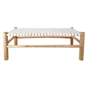 White Leather Weave Wood Bench