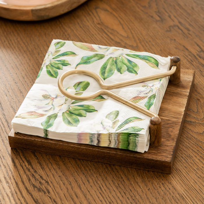 Brass & Wood Napkin Holder