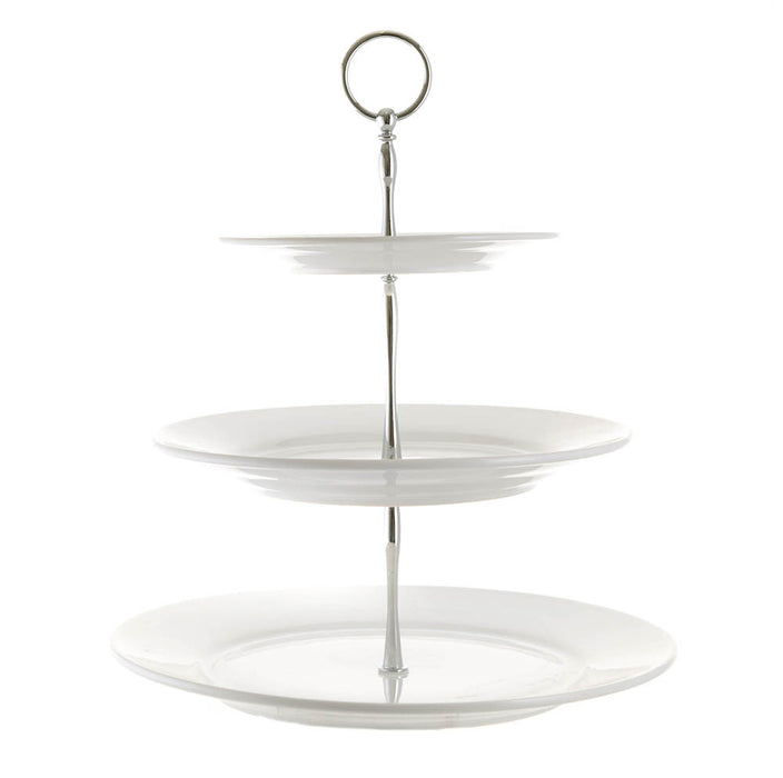 Serving Stand 3 Tier with White Plates 30/25/18cm