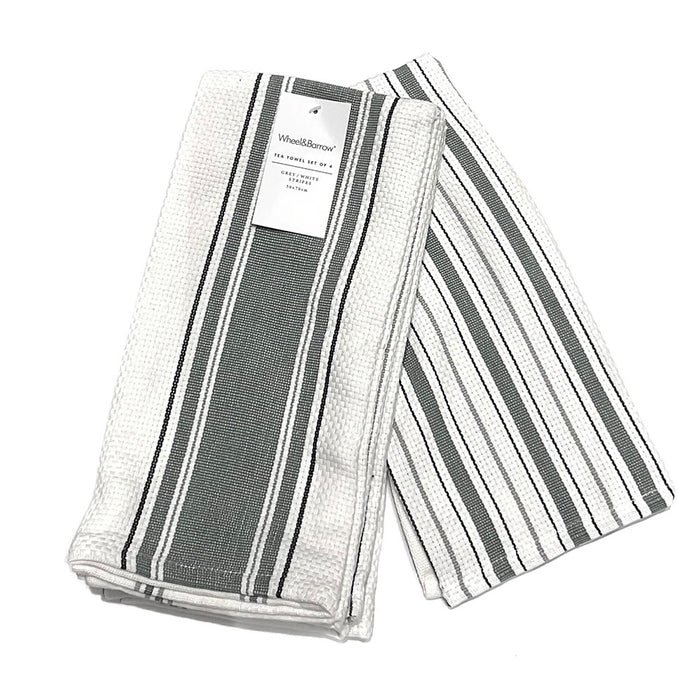 Tea Towel Set/4 Grey & White Stripe