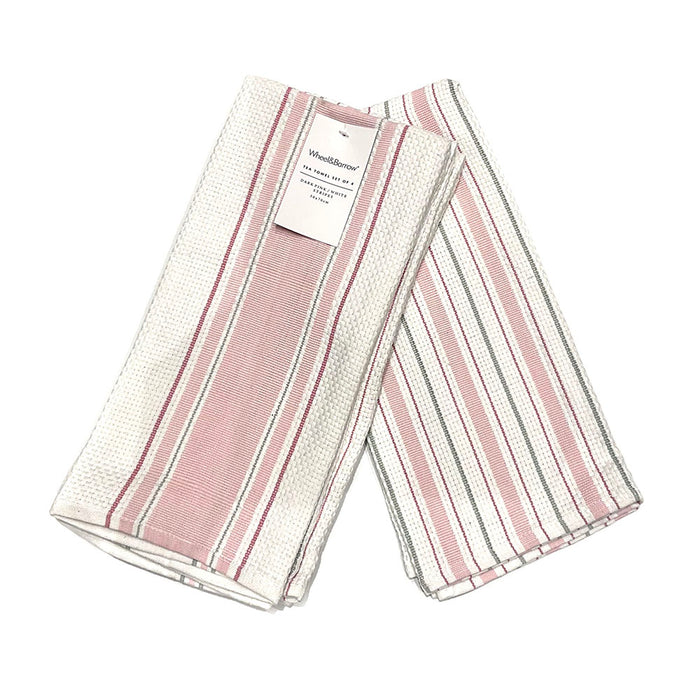 Tea Towel Set/4 Dark Pink & White Stripe