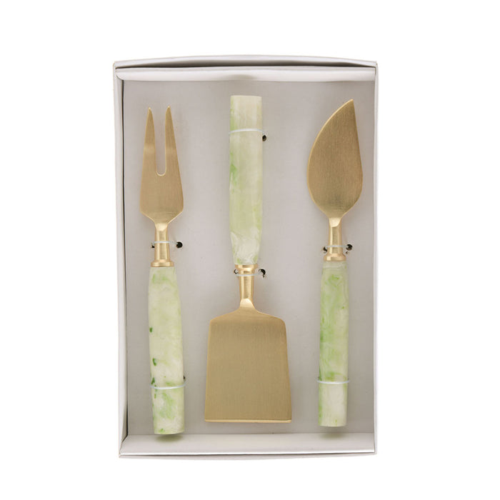 Cheese Knife Set/3 Gold with Green Resin Handle