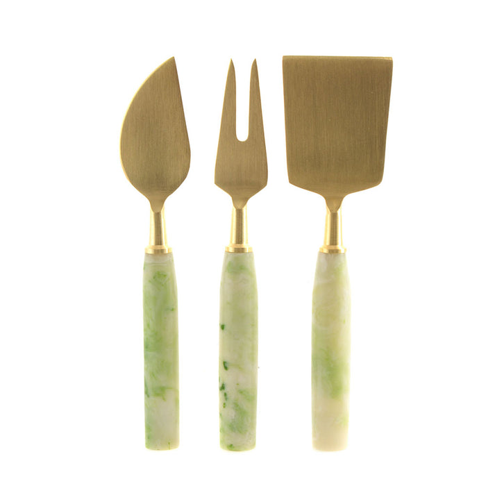 Cheese Knife Set/3 Gold with Green Resin Handle