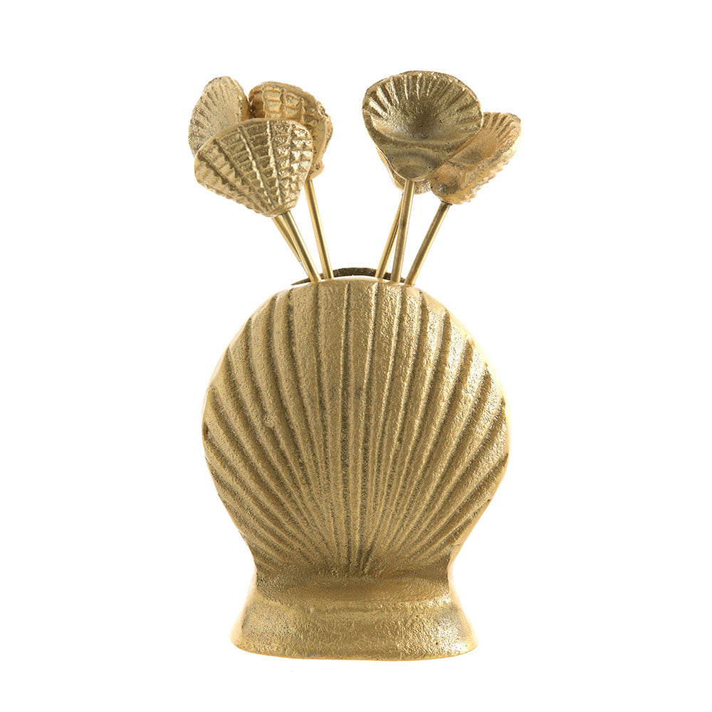 Brass Food Picks Shell Pack/6
