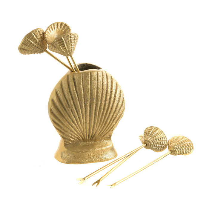 Brass Food Picks Shell Pack/6