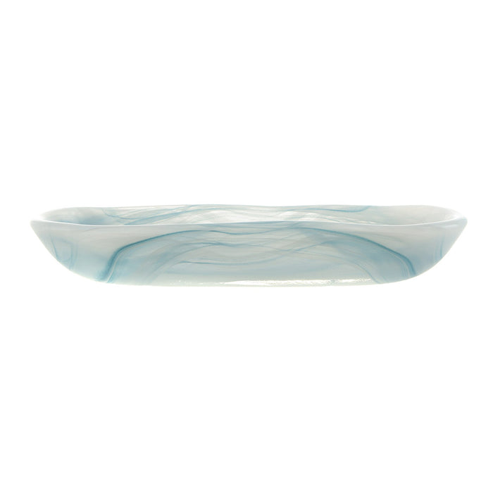 Divided Condiment Dish Teal & White Alabaster 23cm