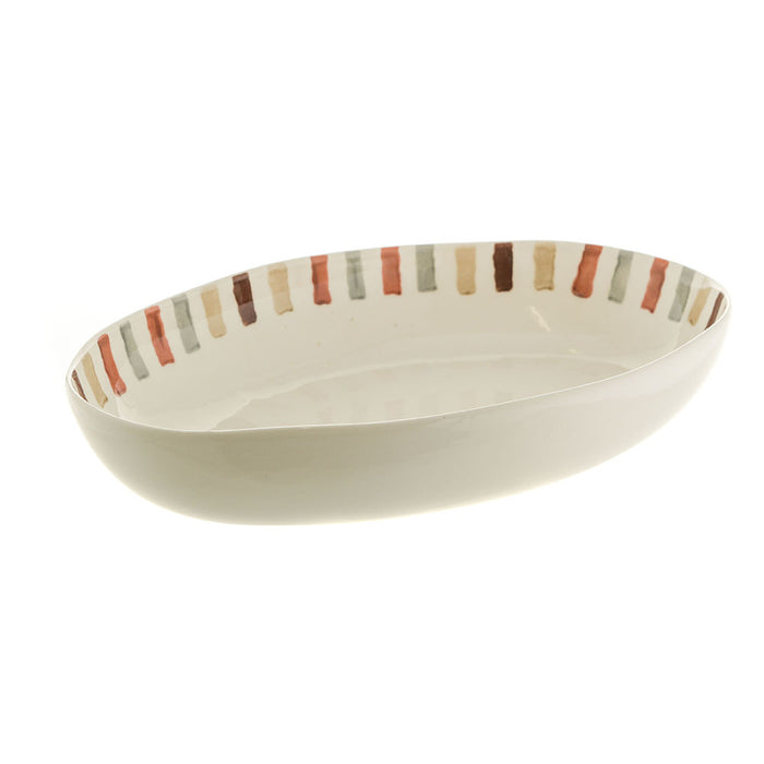 Neutral Stripes Ceramic Oval Bowl 35x24cm