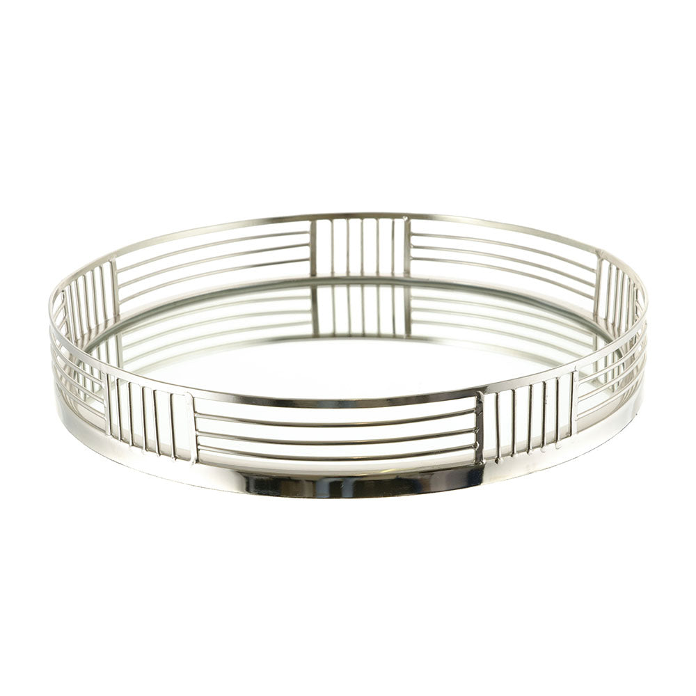 Silver Round Tray with Mirror Base