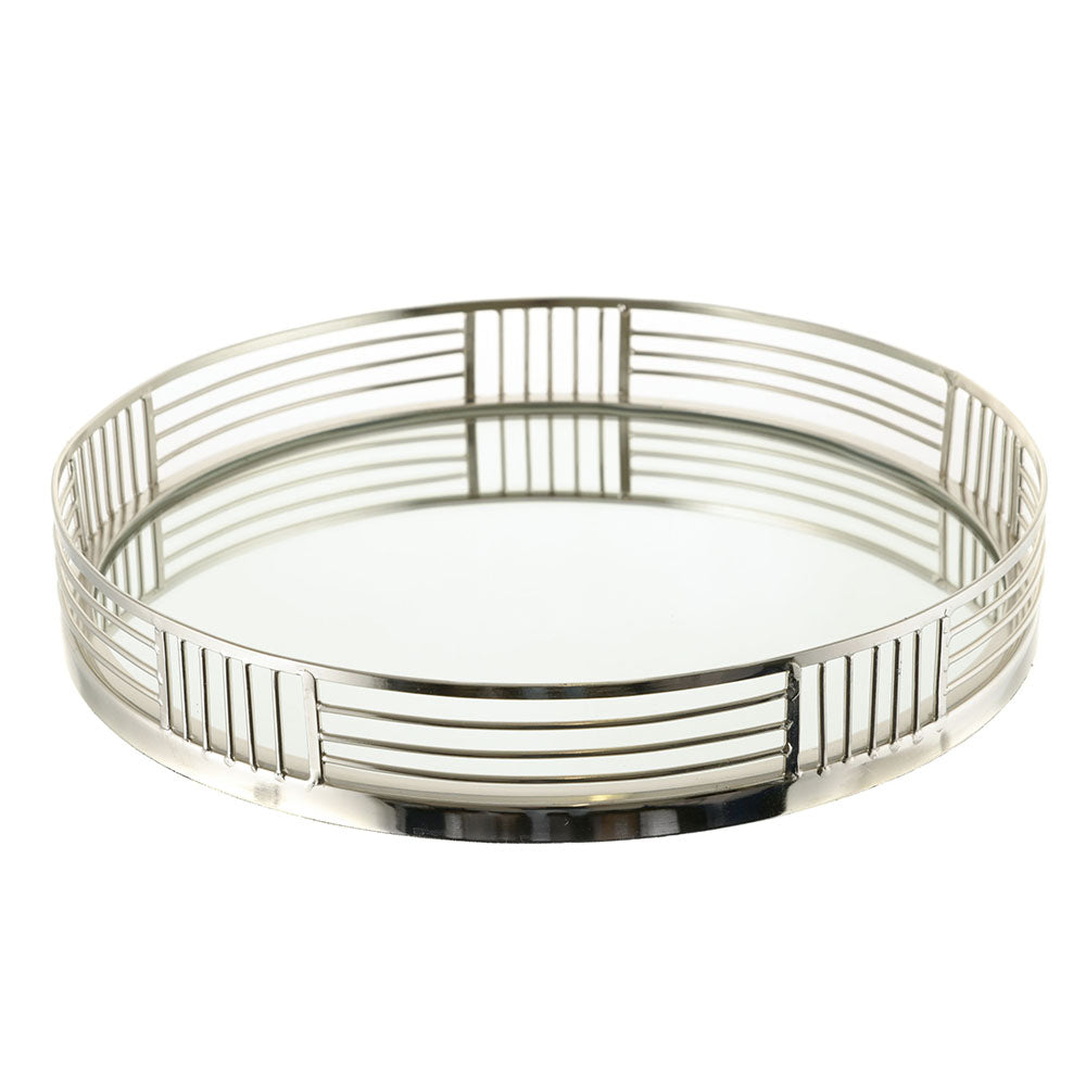 Silver Round Tray with Mirror Base