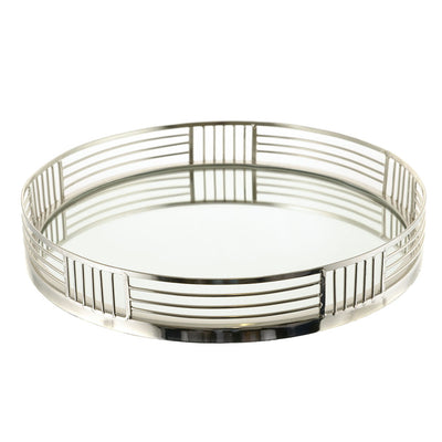 Silver Round Tray with Mirror Base