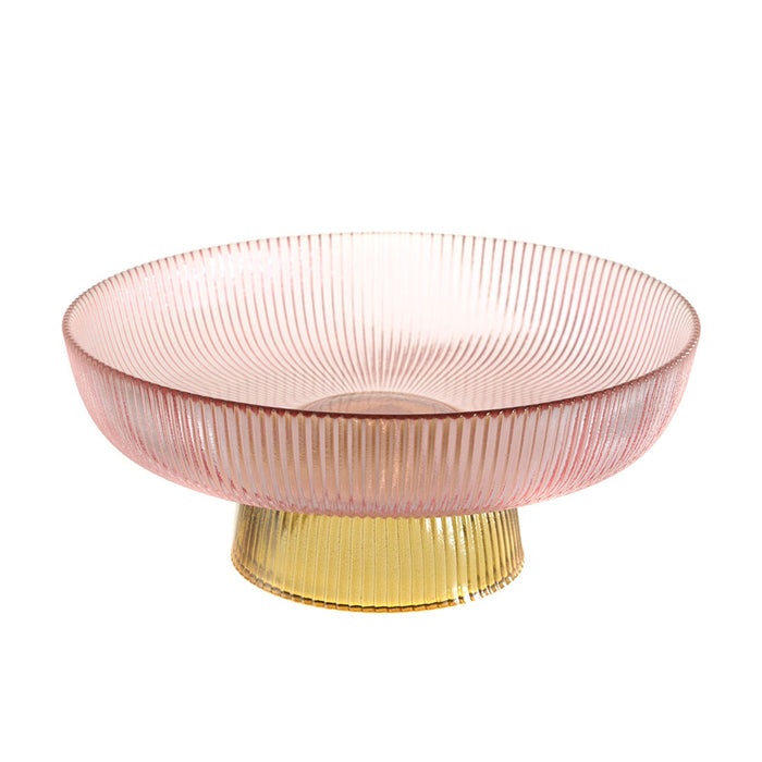 Glass Footed Bowl Pink Amber 26.5x11cm