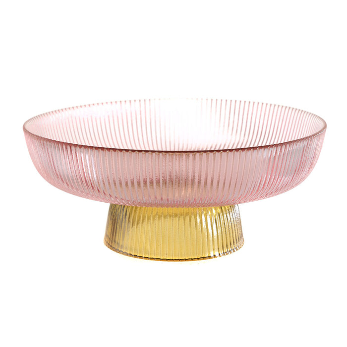 Glass Footed Bowl Pink Amber 26.5x11cm