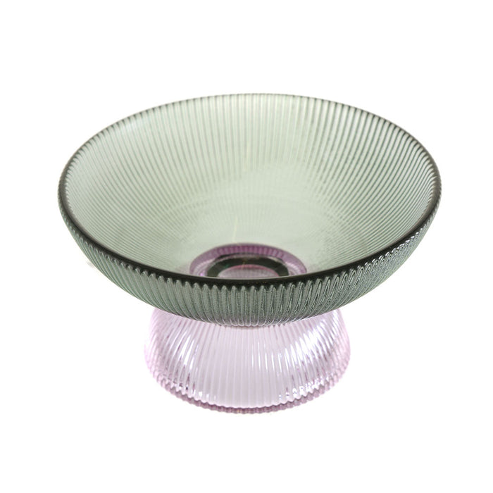 Glass Footed Bowl Green Purple 15x18.5cm