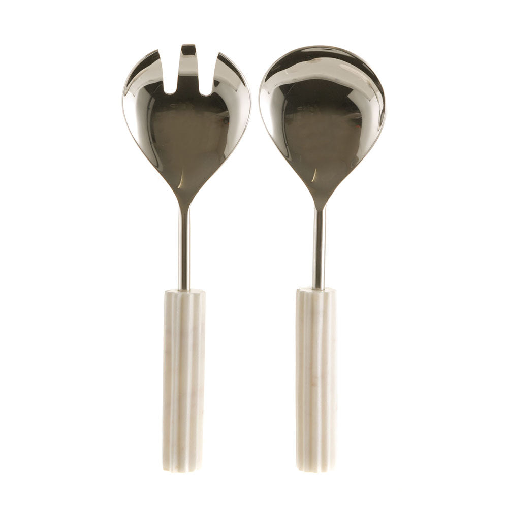 Salad Server Set with White Marble Handle