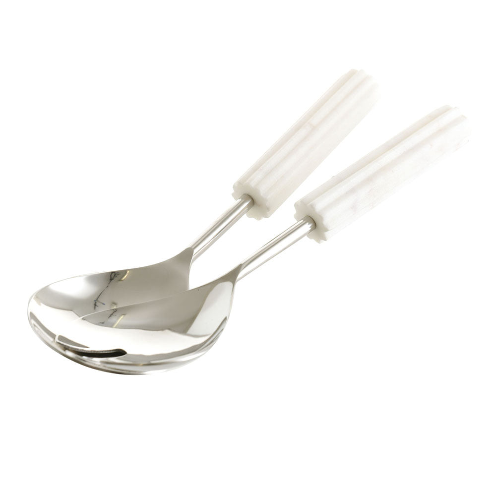 Salad Server Set with White Marble Handle