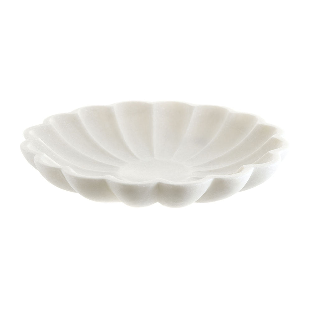 White Marble Scalloped Edge Round Bowl 28cm