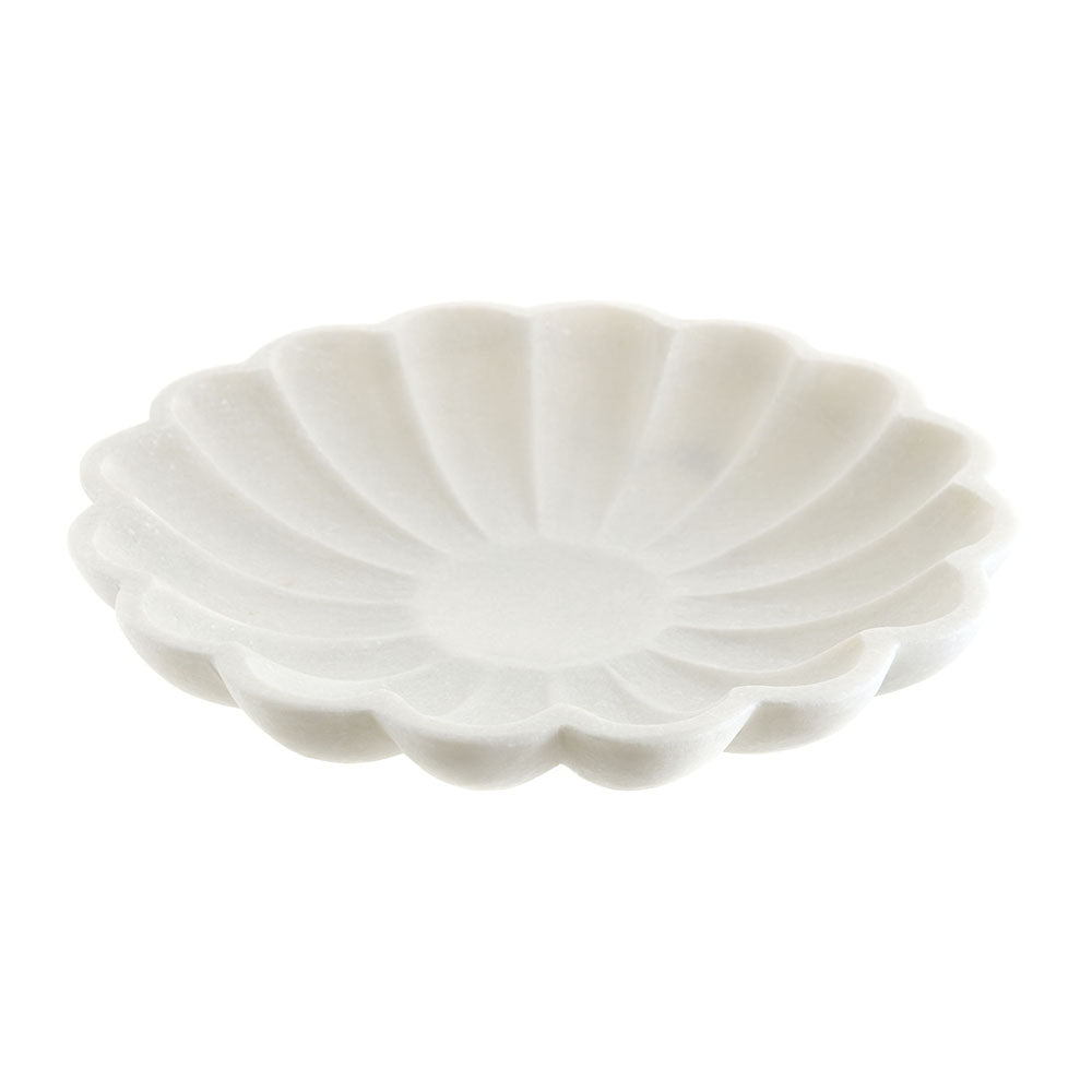 White Marble Scalloped Edge Round Bowl 28cm