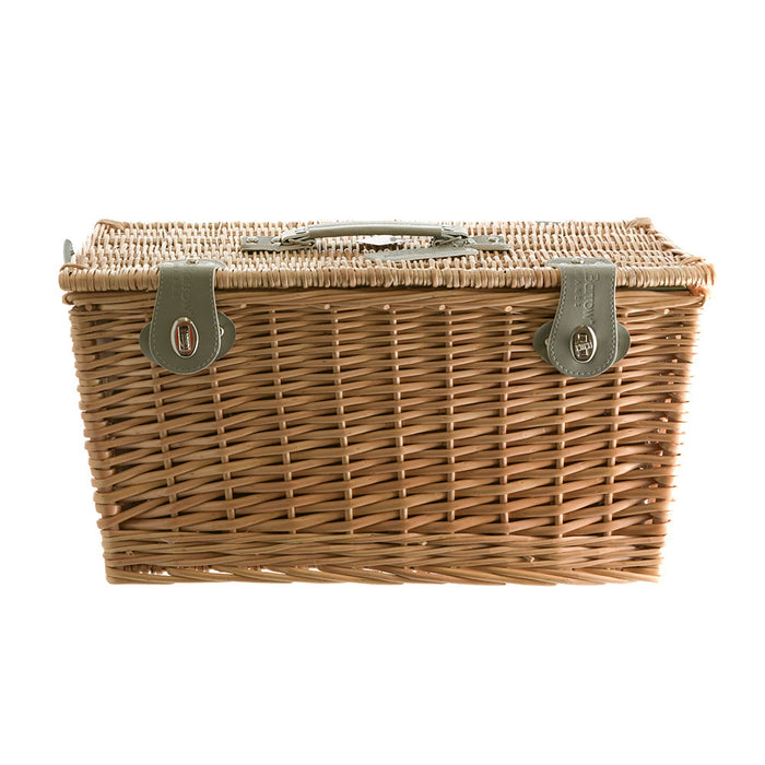 6 Person Picnic Basket Natural Wicker with Green Gingham