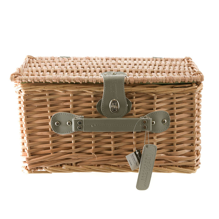 2 Person Picnic Basket Natural Wicker with Green Gingham