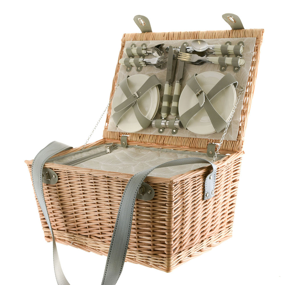 Picnic Basket 6 Person Leaf Print