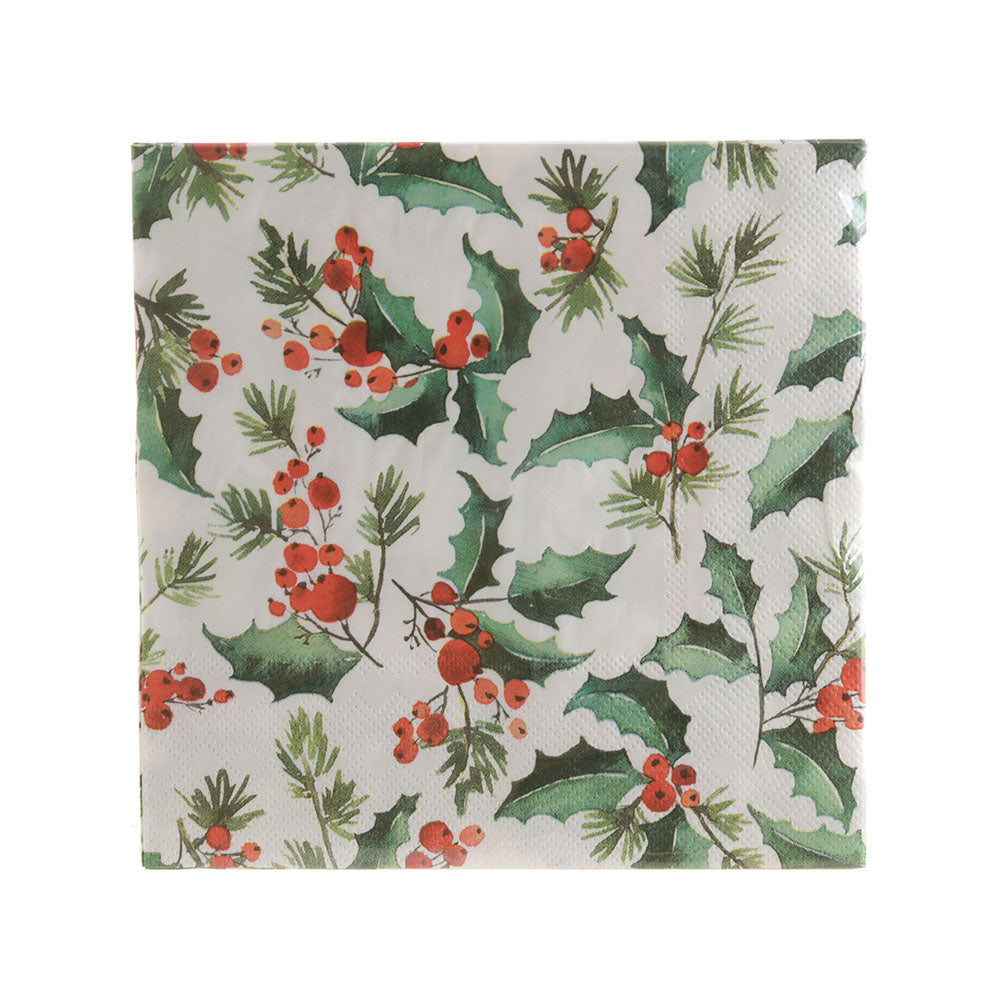 Holly 33cm Pk 20 Christmas Paper Napkin Pack
