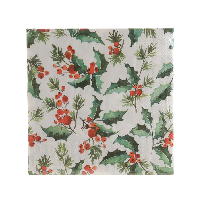 Paper Napkin Xmas Holly 33cm Pack/20