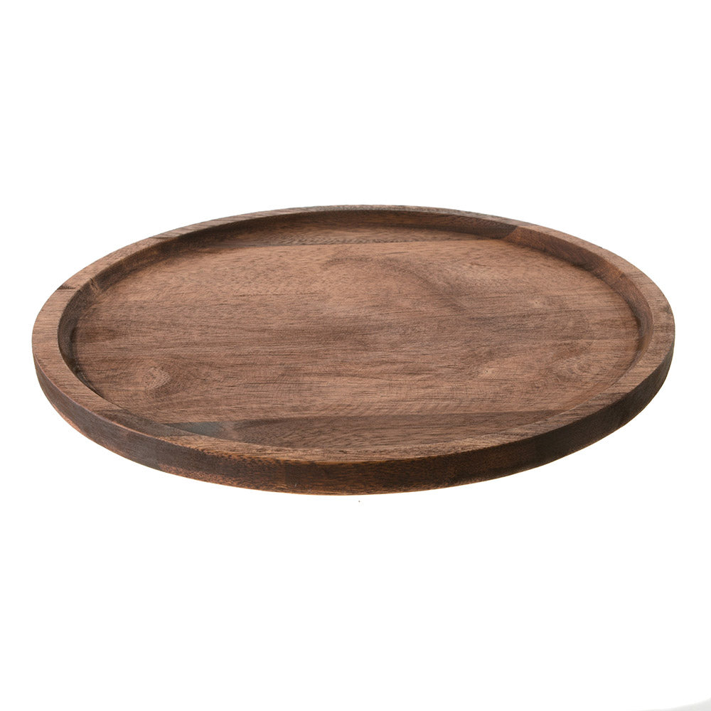 Dark Brown Acacia Wood Round Tray 33x2cm