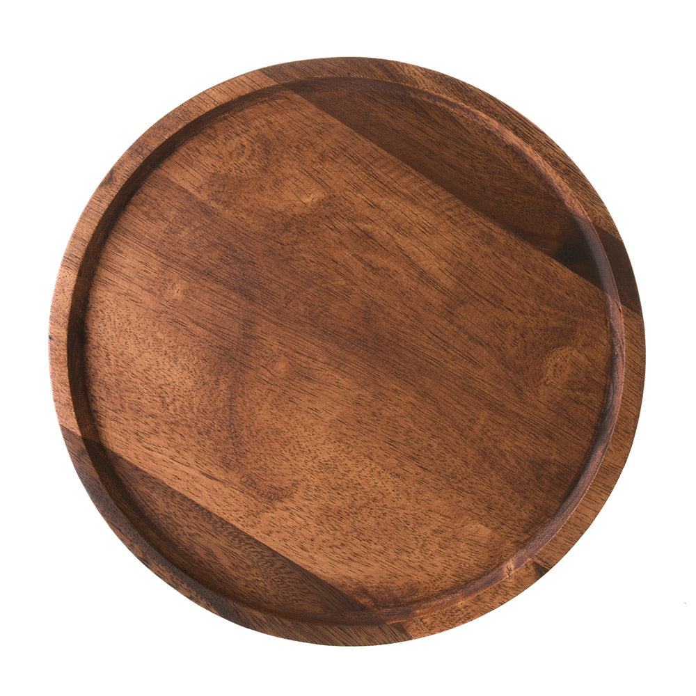 Dark Brown Acacia Wood Round Tray 33x2cm