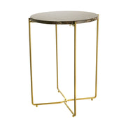 Natural Iron Marble & Gold Metal Round Side Table 50x37cm
