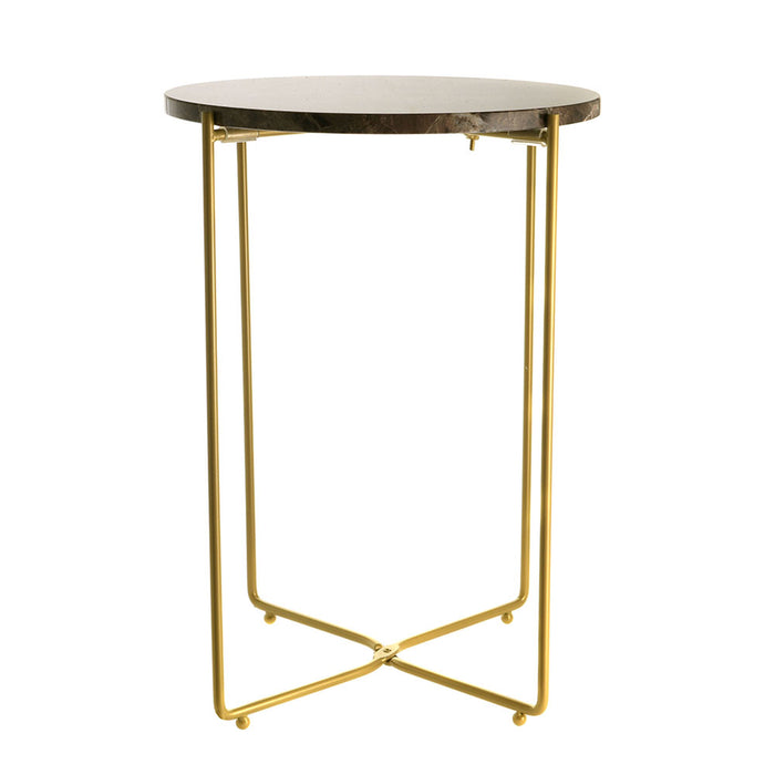 Natural Iron Marble & Gold Metal Round Side Table 50x37cm