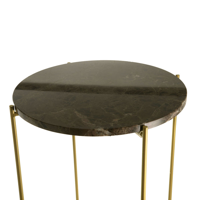 Natural Iron Marble & Gold Metal Round Side Table 50x37cm