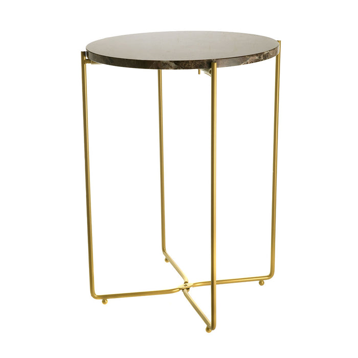 Natural Iron Marble & Gold Metal Round Side Table 50x37cm